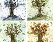 Four Seasons of Trees Art - COMPLETE SET with four apple tree seasonal 5x5 prints - Winter, Spring, Summer, Fall
