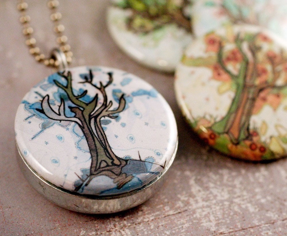 Four Seasons of Trees (recycled magnetic locket set)