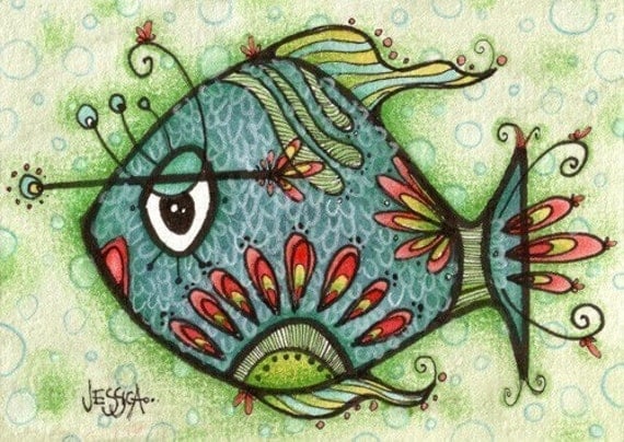 Fish Art Print - Milton The Fish - VERY Limited Edition Childrens Print - Bathroom Art