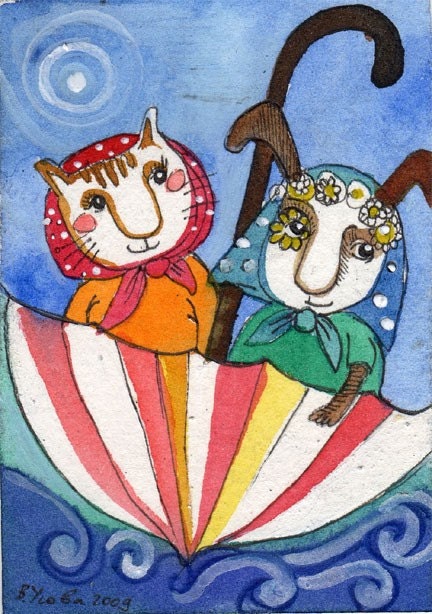 ACEO original In the same boat