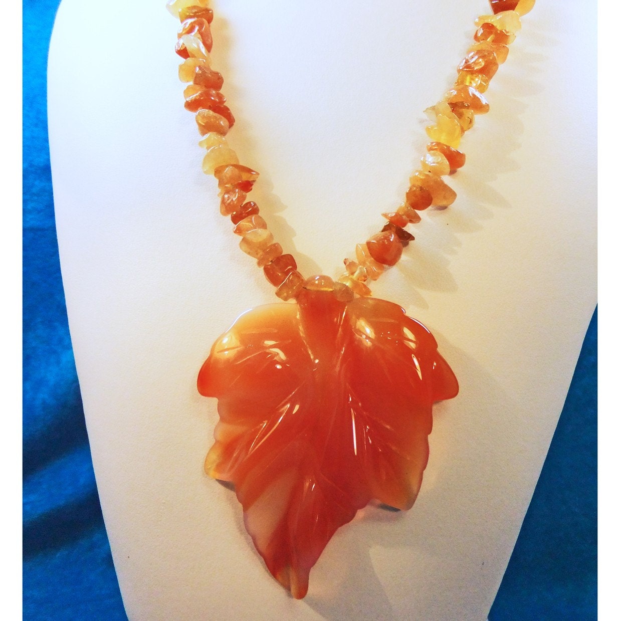 Orange Agate Leaf,Agate Stone Chips Necklace OOAK