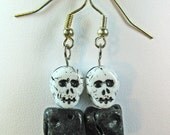 Skulls on Lava Stone Beads Goth Halloween Dangle Earrings