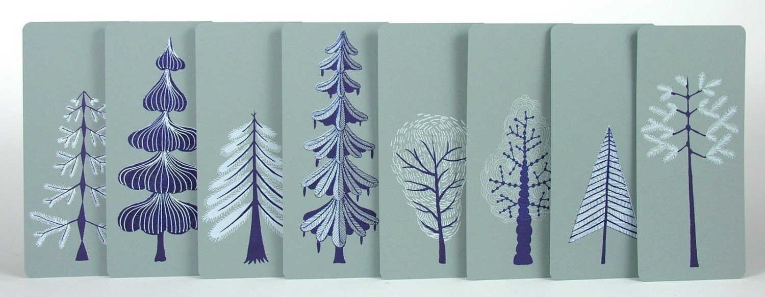 BLUE TREES Letterpress Mini PRINTS with Envelopes