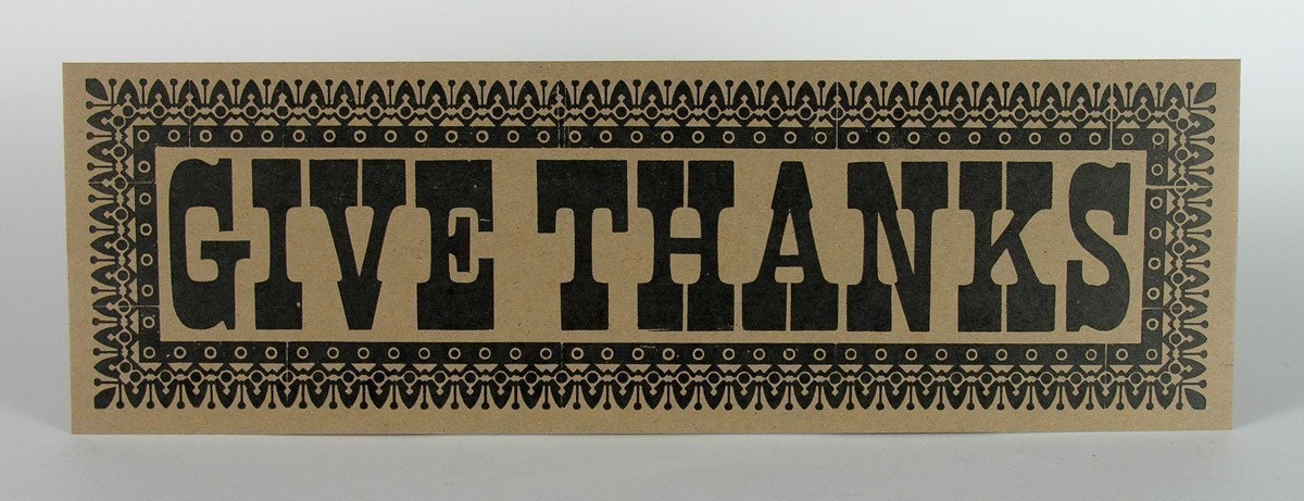 GIVE THANKS Oversized POSTCARD Hand Printed Letterpress
