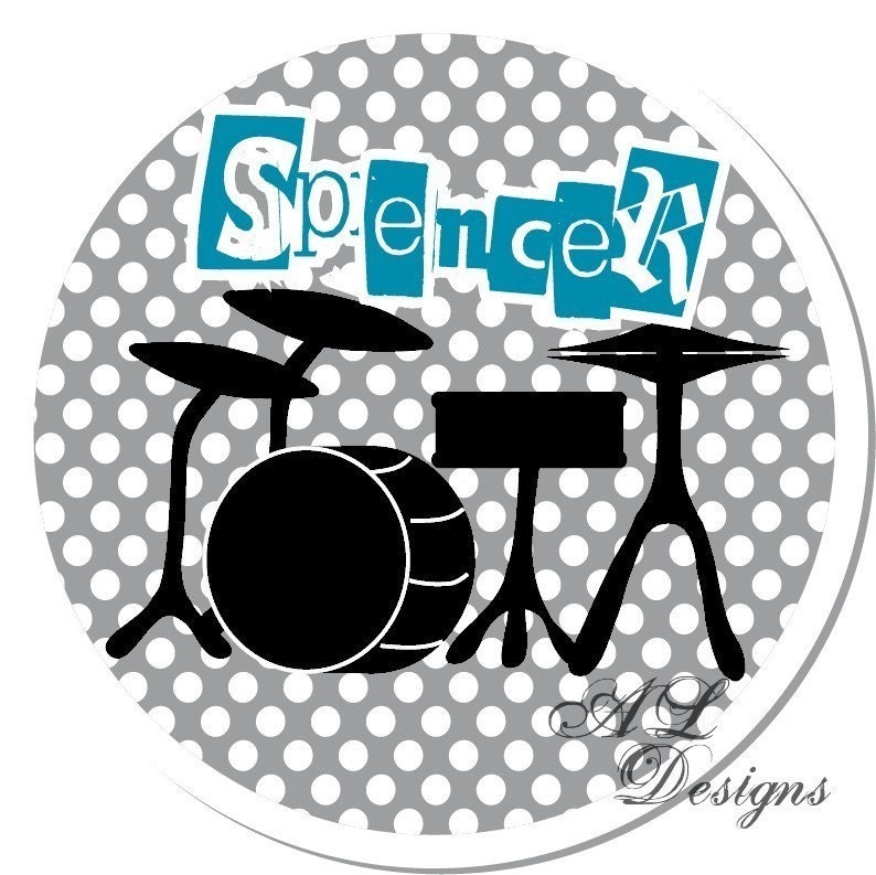 Personalized Labels -- Drum Set -- Personalized Labels, Address Labels, Party Favors, Birthday Stickers -- Choice of Size