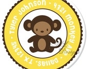 Personalized Stickers -- Monkey -- Address Label, Personalized Labels, Party Favor -- Choice of Size