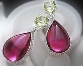 Vintage Glass Pink Tourmaline and Yellow Sapphire Earrings