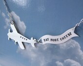Message in the Sky - silver airplane statement necklace with banner