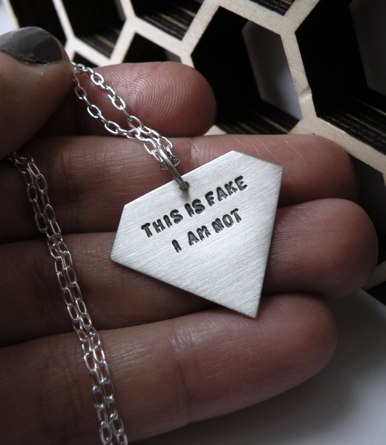 Still Not Fake - sterling silver fake diamond silhouette pendant