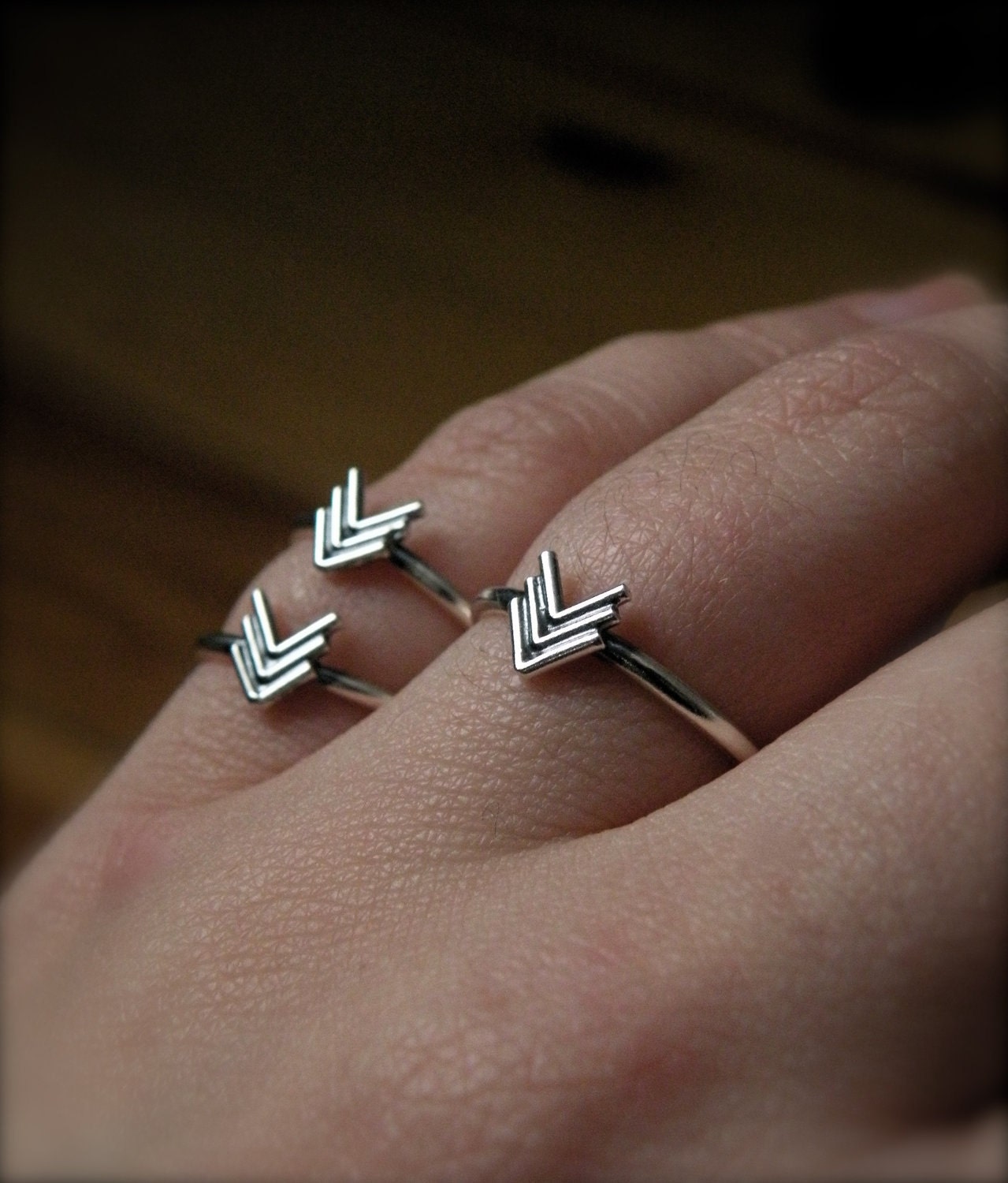 Going to the South West - mini southwestern chevron herringbone ring in sterling silver