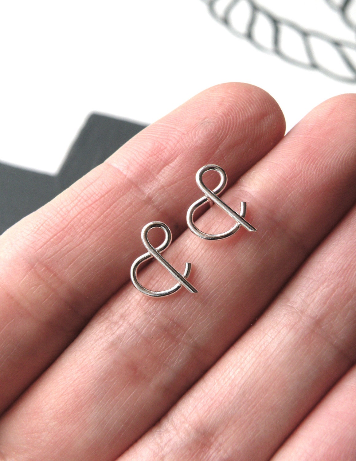 You and Me - Ampersand silver modern stud earrings