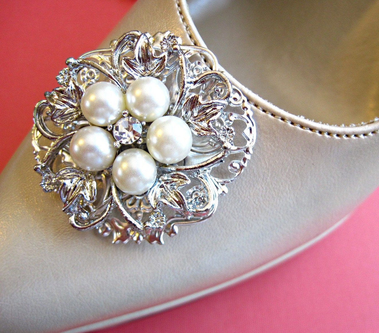 Wedding Shoe Clips,  Victorian Style, Pearl, Silver Rhinestone, Vintage Style Large shoe clips for Bridal shoes