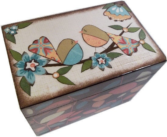 Recipe Box  Custom  MADE To ORDER  for 4x6 Cards Retro Mod Bird Box---Handcrafted Box LARGE Storage, Organization Box
