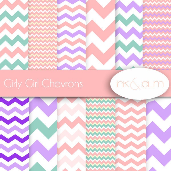Chevrons baby girl digital paper,  chevron scrapbook paper, baby girl color chevrons, zig zag paper, zig zag chevron backgrounds, printable