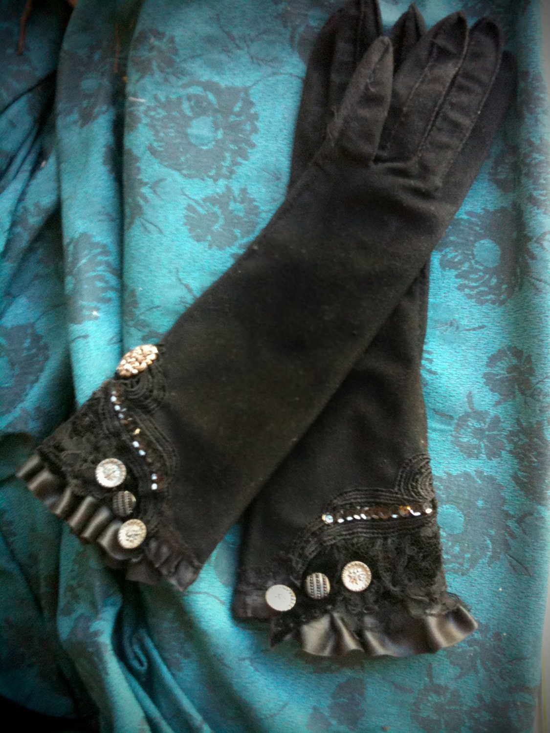 Lady of the Manor -- vintage gloves embellished with Victorian buttons and beads