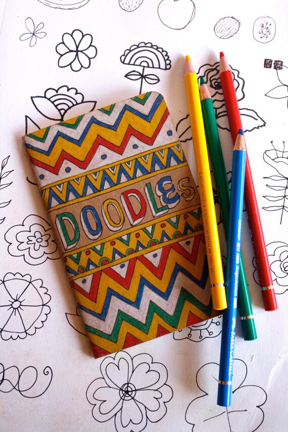25 Percent Off SALE - Chevron Doodles OOAK Kraft Moleskine Pocket Cahier with Hand Drawn Type