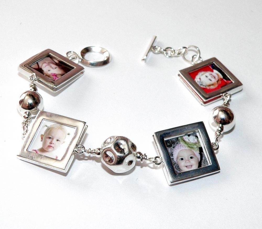 Classic Silver Photo Bracelet (4 frames) Picture Pendants. Custom Photo Jewelry