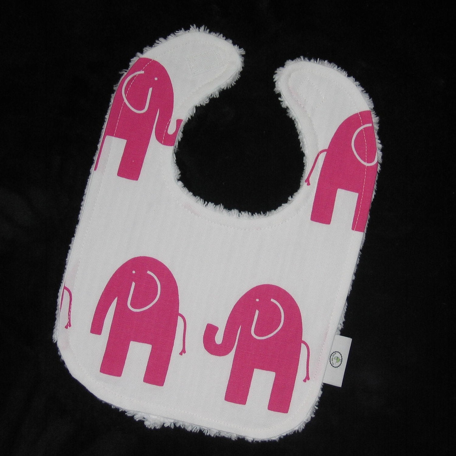 Fun Hot Pink and White Elephants and Chenille Bib