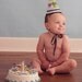 Boys First Birthday Party Hat - Dapper blue and white stripes with green and navy blue accents - Free personalization