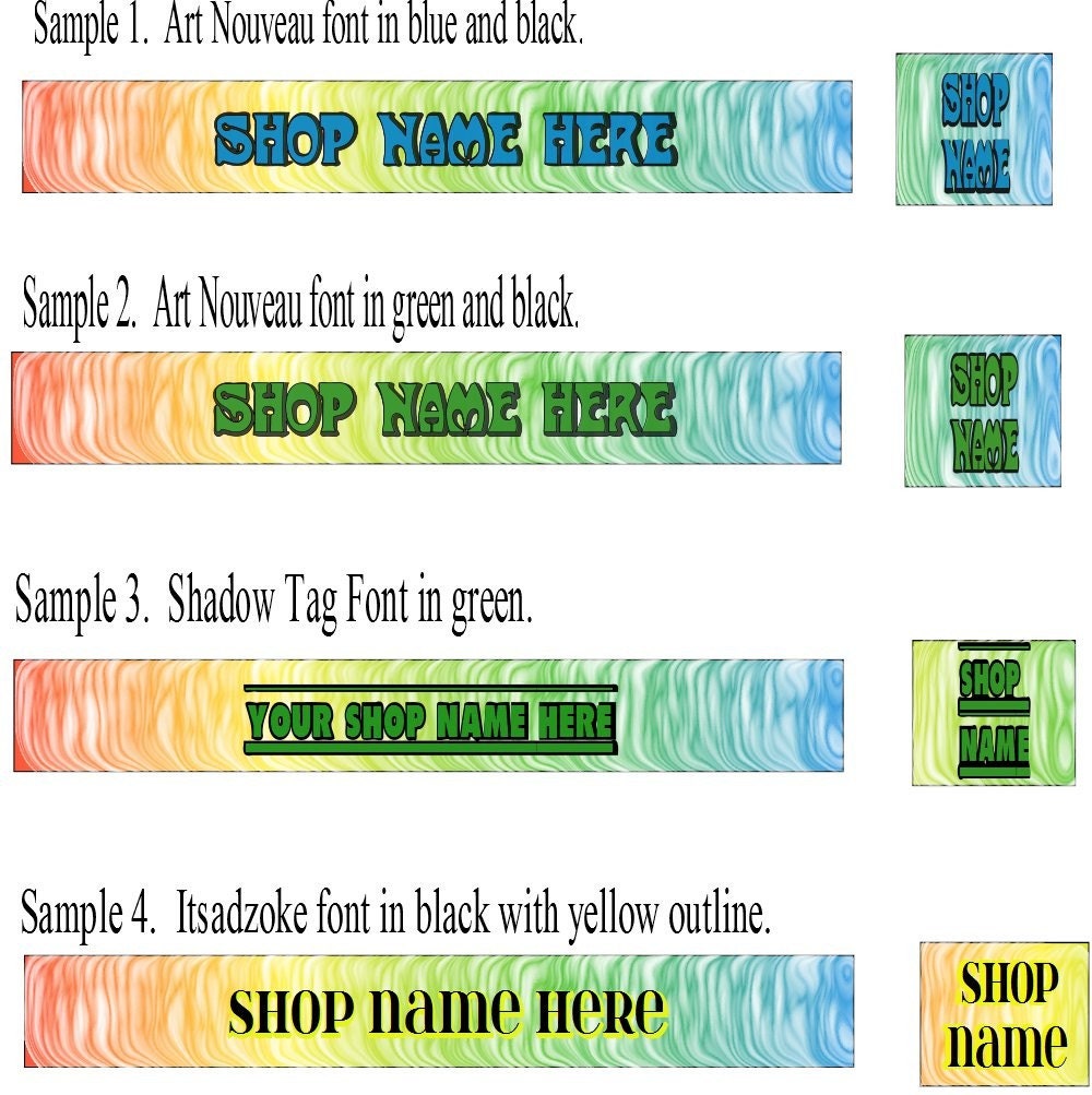 Two Piece Banner and Avatar Set for Your Etsy Shop, Squiggly Wiggly Pale Rainbow Colors
