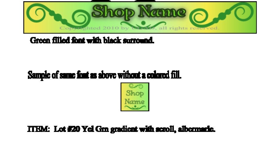 Green and Yellow Gradient Banner and Avatar Set with Scrolls, for Your Etsy Shop