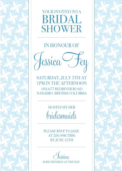Custom printable bridal wedding shower invitation