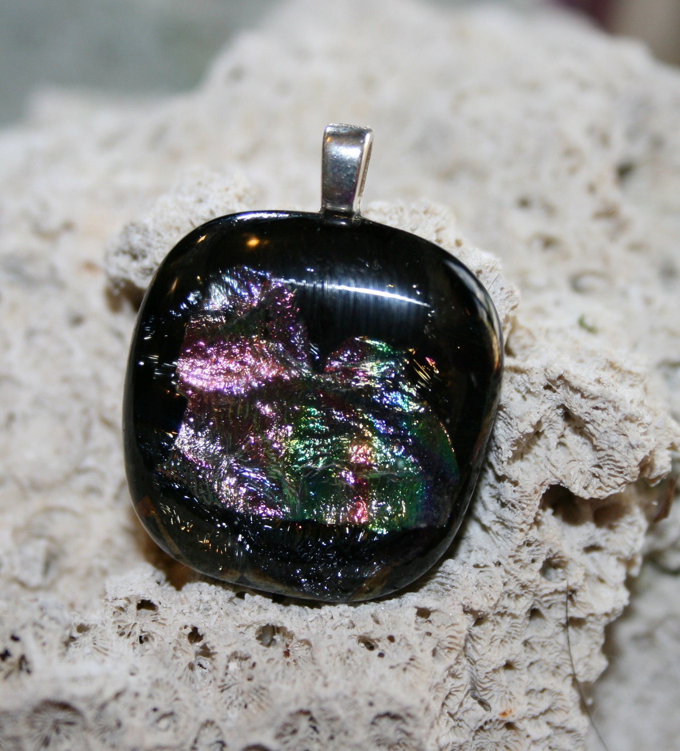 You will love this Dog-- DICHROIC Fused Glass Pendant -- Art Glass By YM