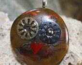 OUTRAGEOUS OWL Fused Glass Pendant -- Art Glass By YM
