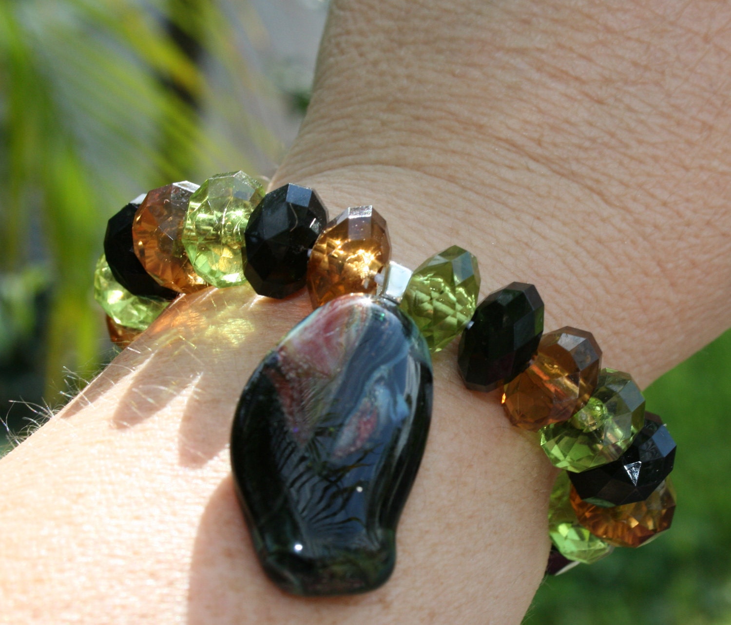 LAVA FLOW Nature Series Fused Glass Bracelet -- Art Glass By YM
