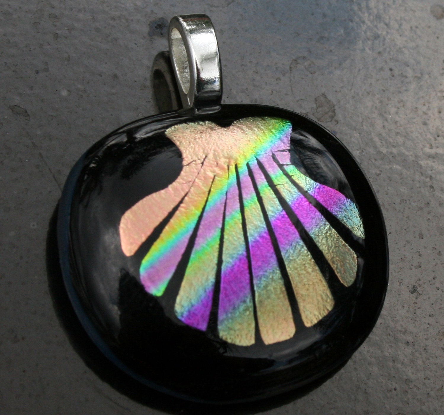 STUNNING SHELL---She Sells Seashells---Dichroic Fused Glass Pendant -- Art Glass By YM