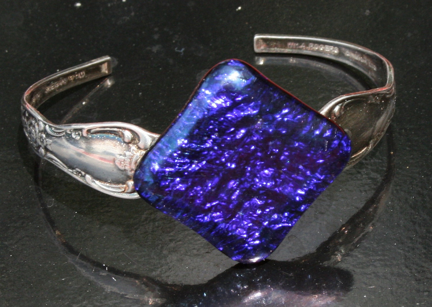 FABULOUS BLUE Dichroic Silver Cuff Bracelet -- Art Glass By YM