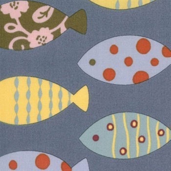 1 fat quarter Momo Fabric - Odyssea Poseidon Fish Ocean Blue, Designer Fabric Moda