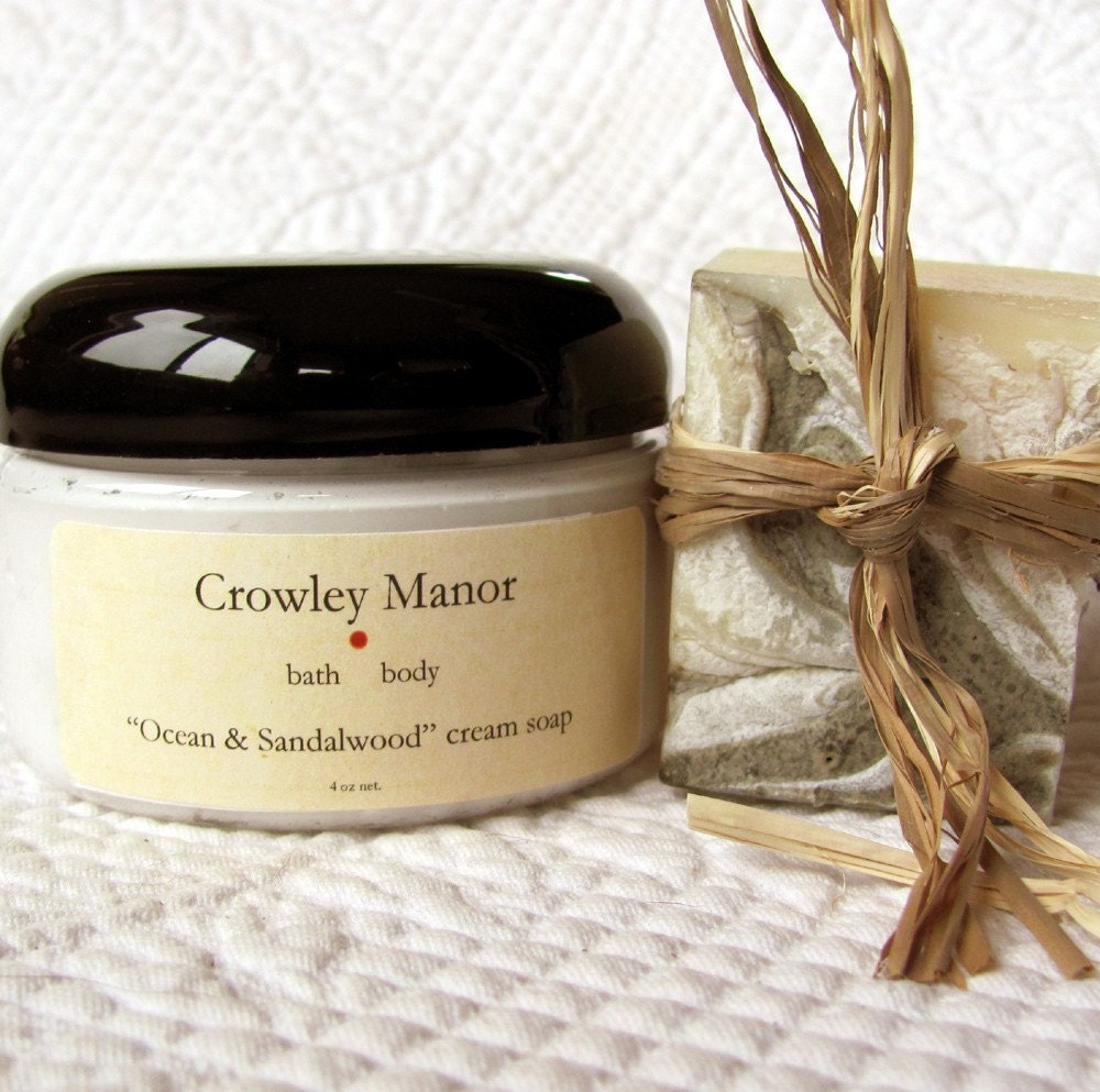 Skin Care Gift Set Ocean and Sandalwood Cream and bar soap Duo