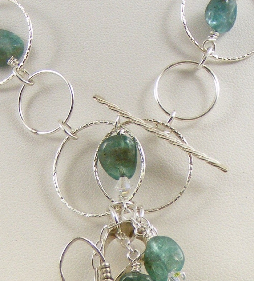 Sterling Silver Necklace White Flowers Tourmaline Green Floral