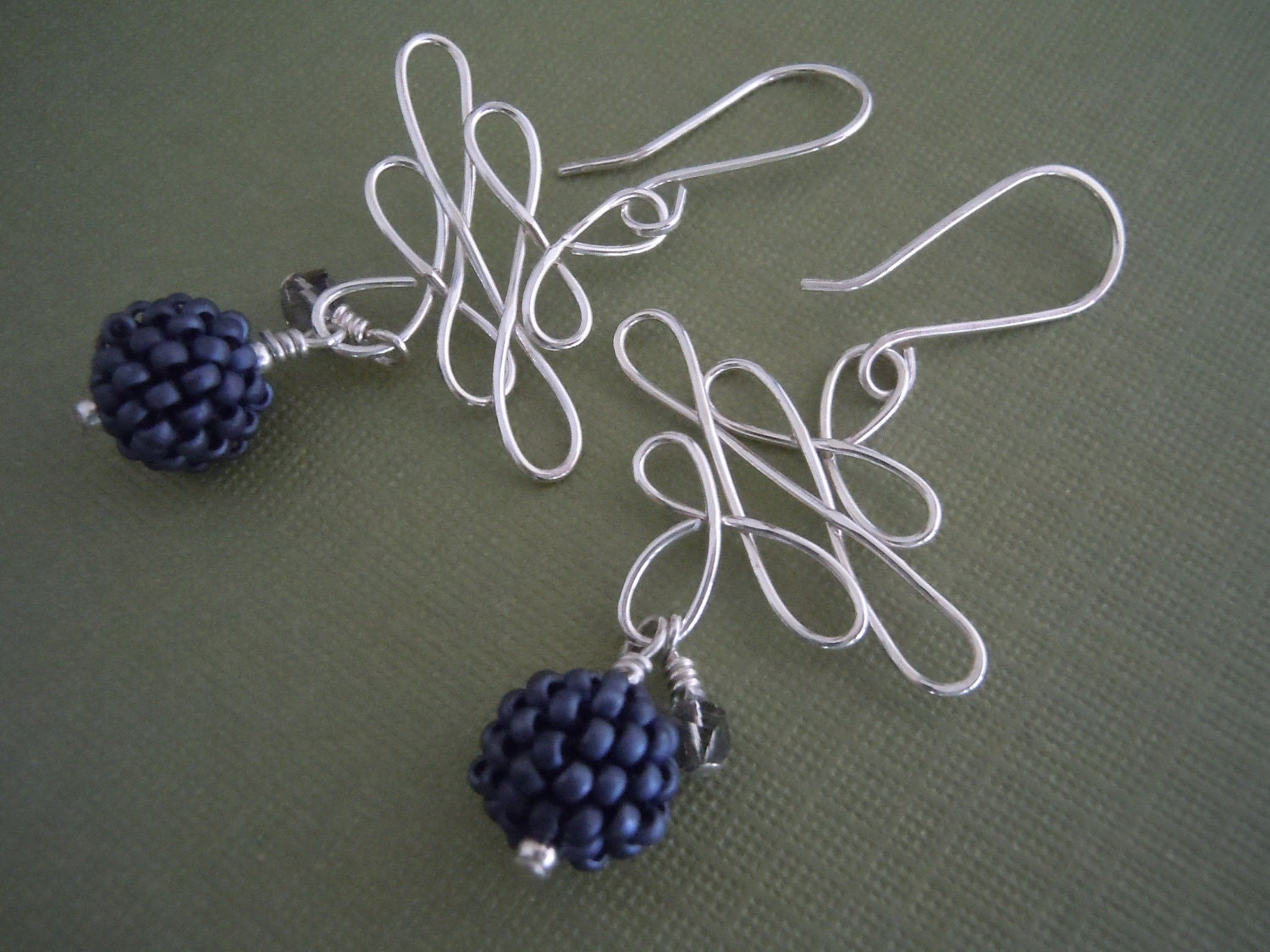 Sterling Silver Celtic Twist with Charcoal Beaded Bead Earrings