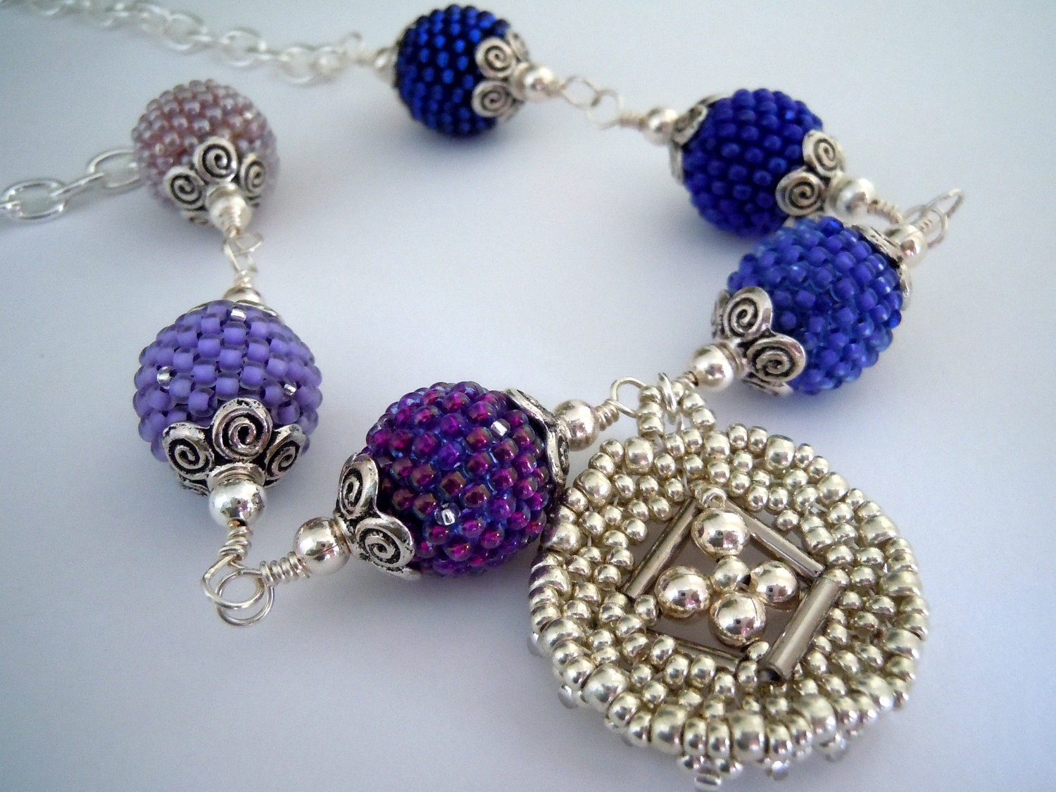 Violet Purple Blue Violet Beaded Bead Long Necklace