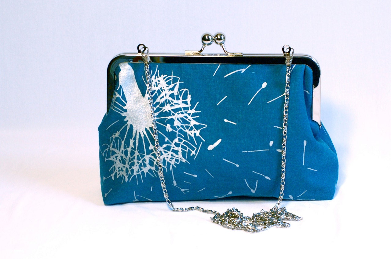 Handprinted Dandelion Purse - Teal