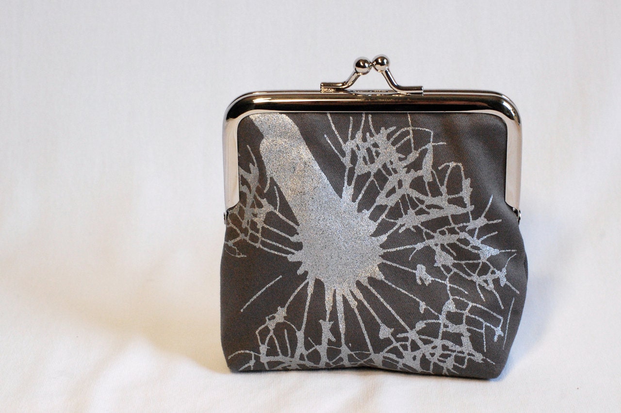 Handprinted Dandlion Coin Purse - Gray