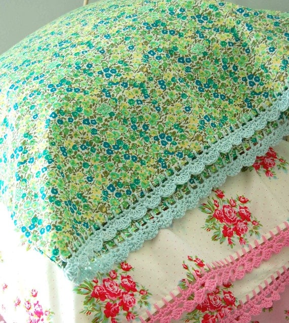 pillowcase with crochet trim  - Sweet Pea
