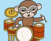Drummer Monkey 8x10 Art Print