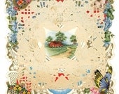 Victorian large Valentine lace Whitney die cut greeting card vintae
