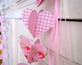 Designer paper garland/mobile, VICHY HEARTS, in 3d, SALE