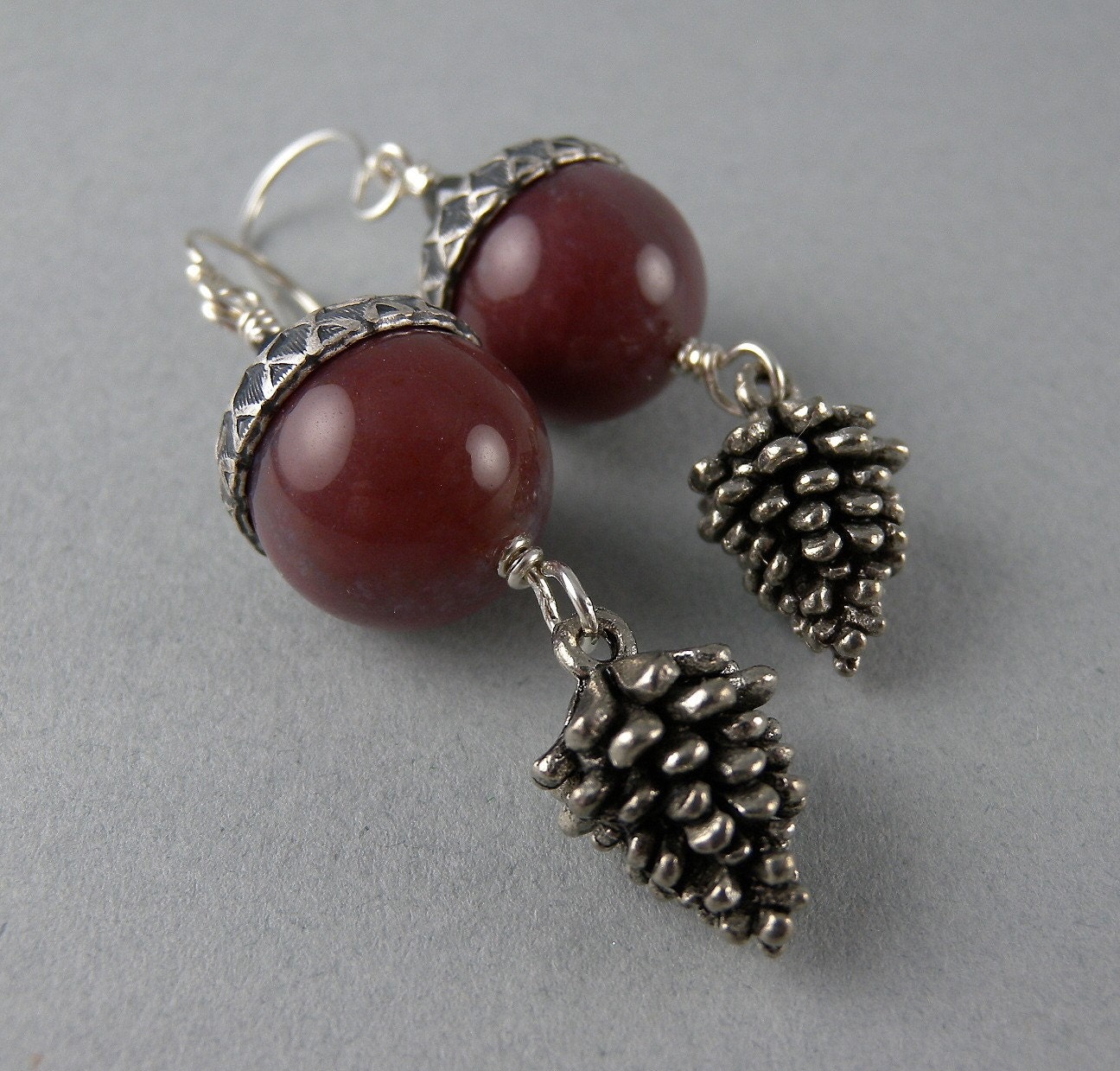 Mauve Acorn and Pinecone Earrings with Free Shipping