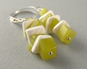Chartreuse and White Stripe Shish Kabob Earrings with Free Shipping