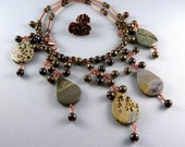 Pyrite Stone and Copper Fringe Statement Necklace with Free Shipping