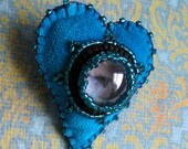 SALE Small Turquois Blue Eye Love You Velvet Brooch FREE SHIPPING