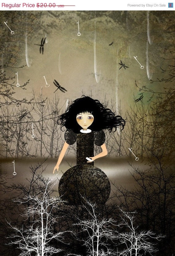 Dark Goth Girl Art Print - Hold back the rain -- 8x10