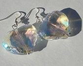 crystal hearts soap bubble colored hand made wire wrapped pierced dangle earrings