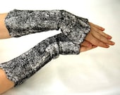Fingerfull Warmers -Black and White - Nuno Felted - Fingerless Gloves
