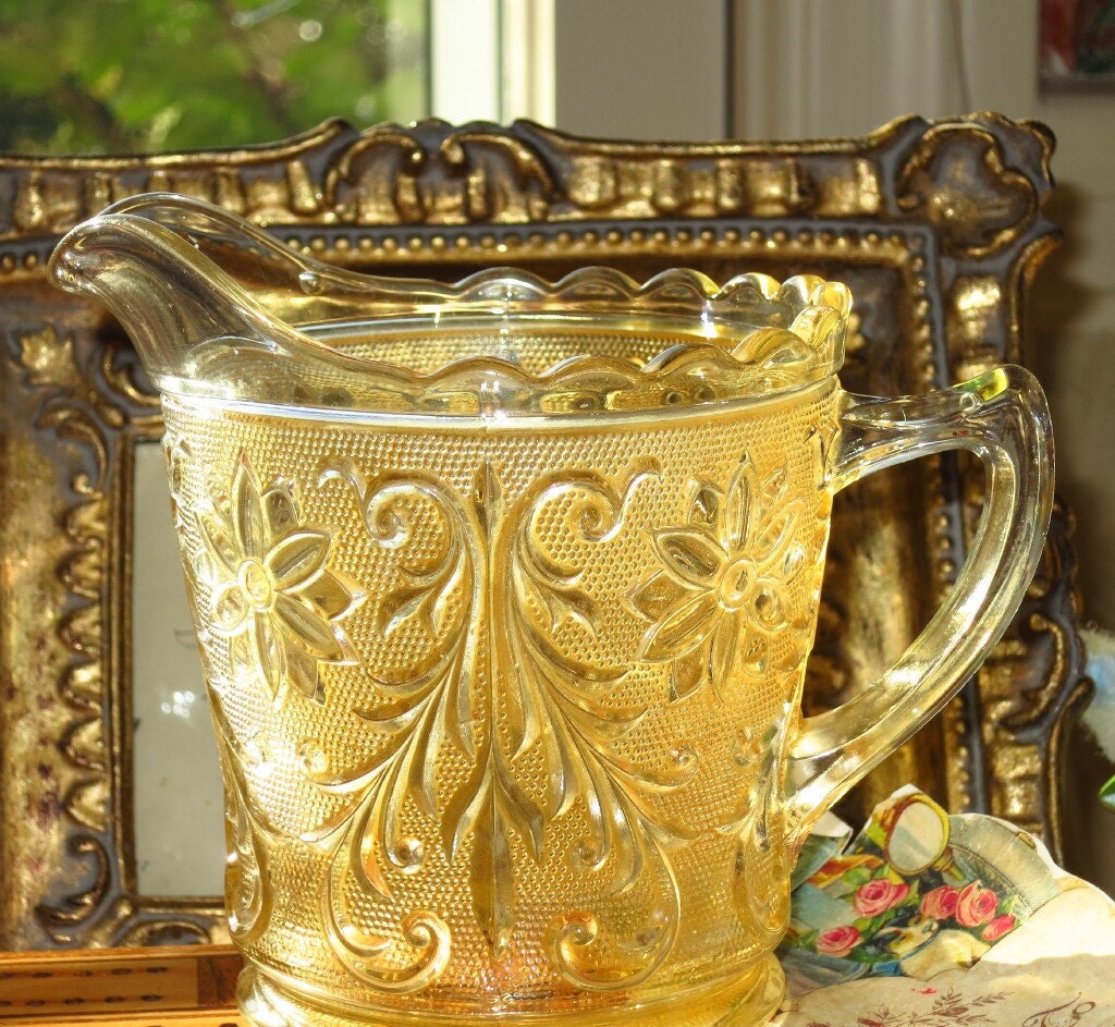 Antique Amber Pattern Glass Creamer